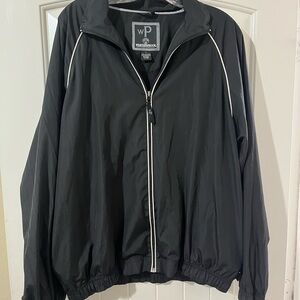 VINTAGE: Weatherproof Men's Black Windbreaker with White Accents